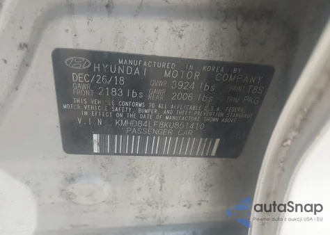 2019 Hyundai Elantra Value Edition из США, поврежденный, VIN KMHD84LF8KU851410